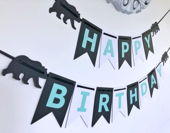 Happy Birthday Banner Black White Turquoise Wild One Etsy