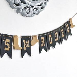 Western, cowboy 1ST RODEO with name Banner, Black Birthday Banner, Birthday Party Decor, Photo Prop