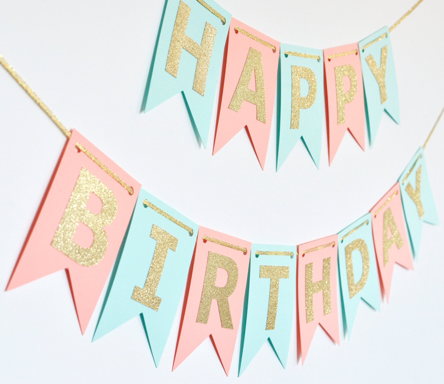 Mint Peach light Coral and Gold Birthday Banner Birthday | Etsy