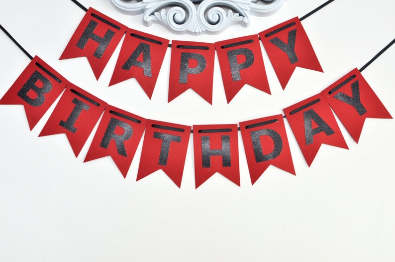 HAPPY BIRTHDAY Banner Red and Black Birthday Banner Birthday - Etsy