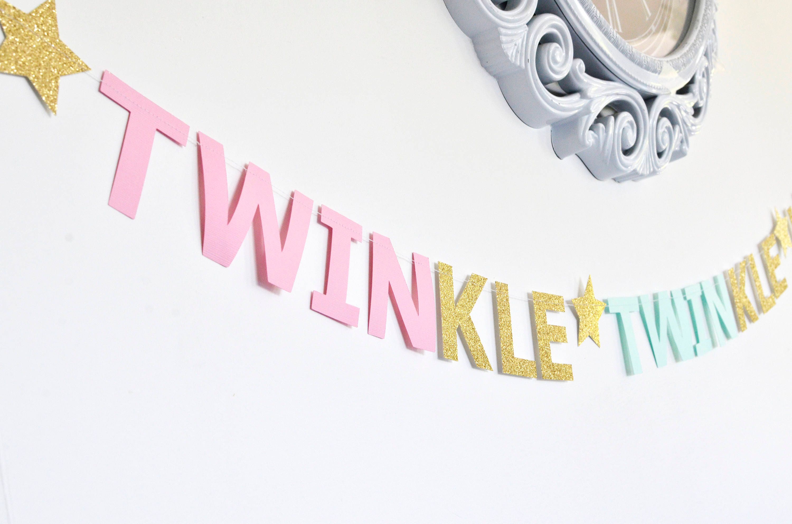 Twinkle Twinkle Little Star Mint Pink and Gold Twin Birthday Etsy