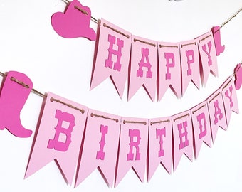 Western, cowboy HAPPY BIRTHDAY Banner, Pink Birthday Banner, Birthday Party Decor, Photo Prop