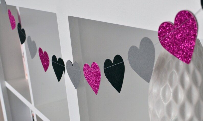 Nursery Decor Wedding Shower Decor Hearts 10ft Paper Garland Glittery Garland Birthday Party Decor
