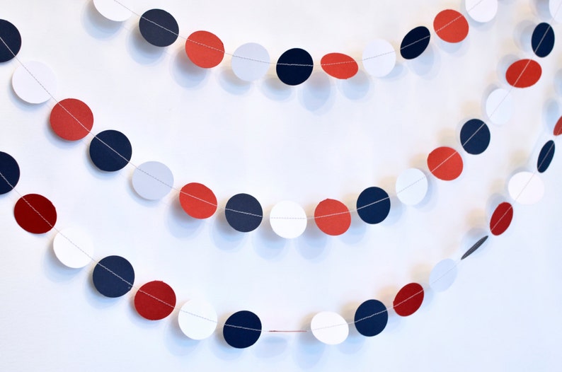 Navy Red and White, Paper Garland, Fourth of July Party Decor, Nautical Theme image 2