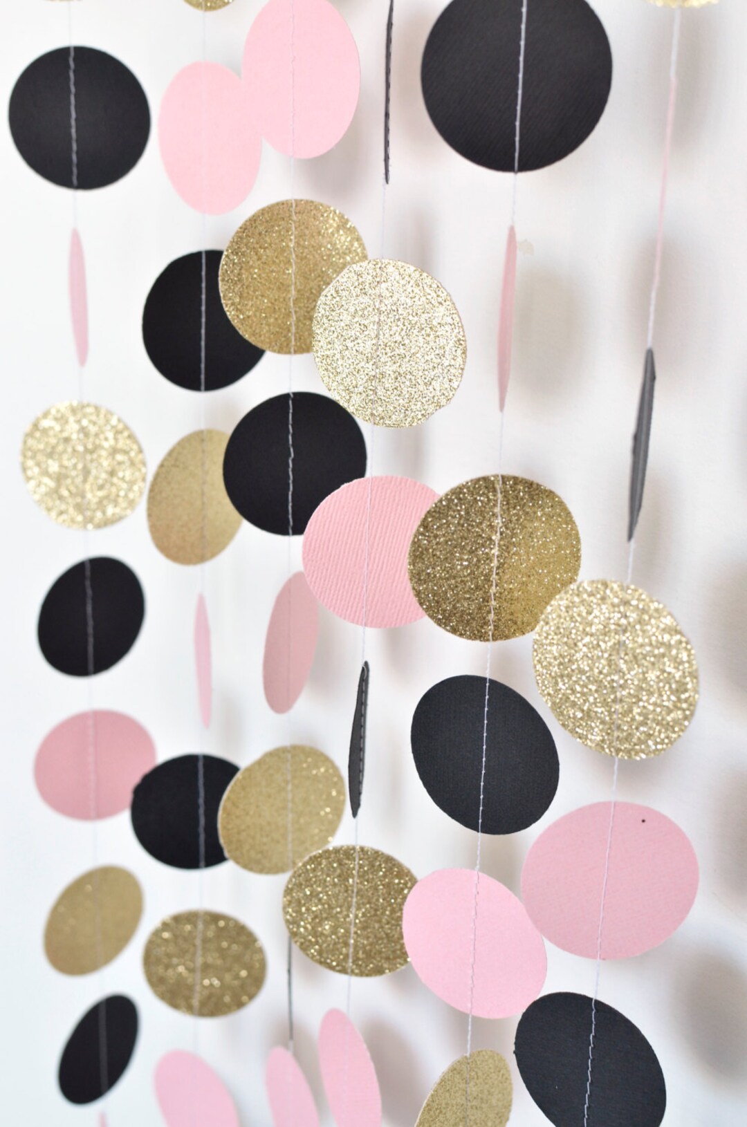 Blush Pink Black & Gold 10ft Paper Garland, Birthday Party Decor ...