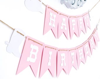 Western, cowgirl HAPPY BIRTHDAY Banner, pink and white Birthday Banner, Birthday Party Decor, Photo Prop