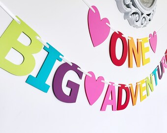 One Big Adventure, Paper Banner, Rainbow, Birthday Party Decor, First Birthday