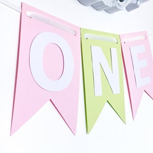 ONE, Pink and Green Year Banner, High Chair Banner, Birthday Banner, Photo Prop, First Birthday