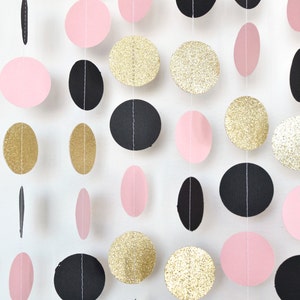 Blush Pink Black & Gold 10ft Paper Garland, Birthday Party Decor ...