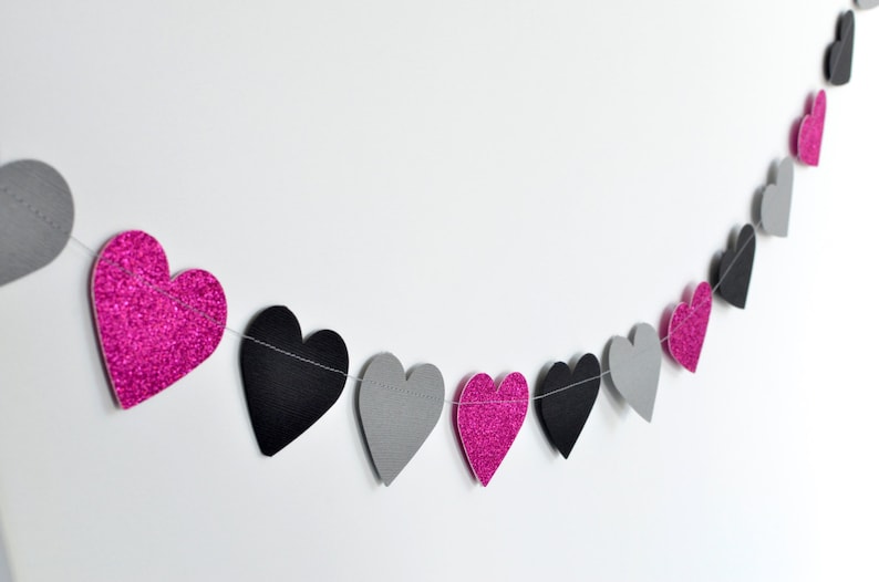 Nursery Decor Wedding Shower Decor Hearts 10ft Paper Garland Glittery Garland Birthday Party Decor