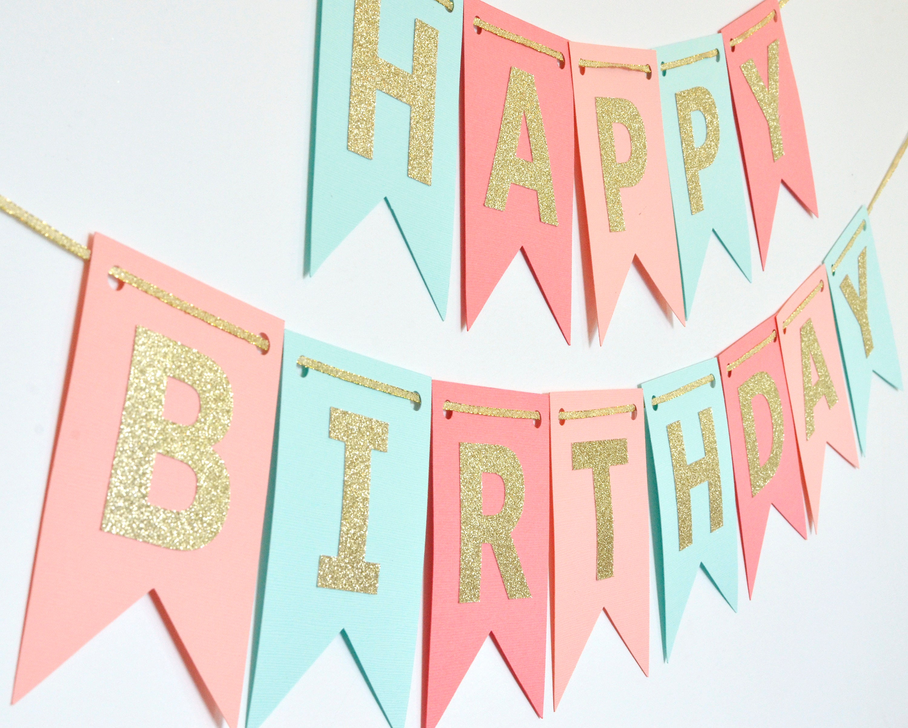 Mint Coral Peach light Coral and Gold Birthday Banner - Etsy Canada