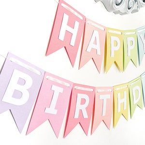 HAPPY BIRTHDAY Banner, Pastel Rainbow Birthday Banner, Birthday Party Decor, Photo Prop