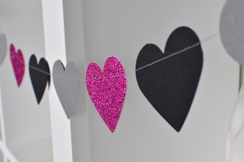 Nursery Decor Wedding Shower Decor Hearts 10ft Paper Garland Glittery Garland Birthday Party Decor
