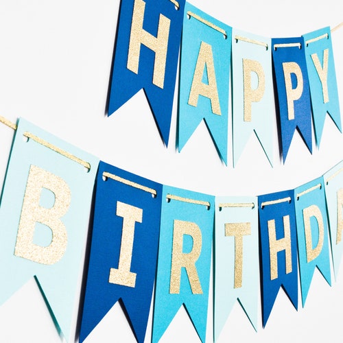 Blue Ombré Birthday. Blue Ombré Banner. Happy Birthday Banner | Etsy