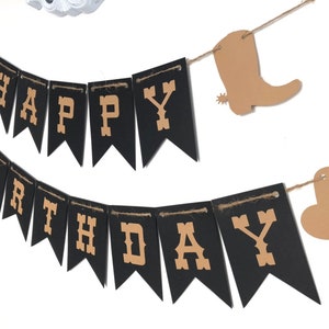 Western, cowboy HAPPY BIRTHDAY Banner, Black Birthday Banner, Birthday Party Decor, Photo Prop