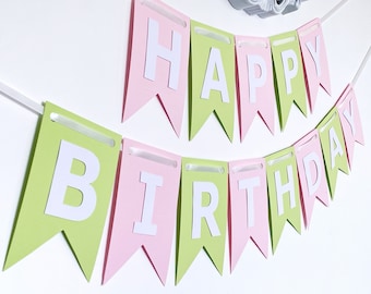 HAPPY BIRTHDAY Banner, Pastel pink and green Birthday Banner, Birthday Party Decor, Photo Prop