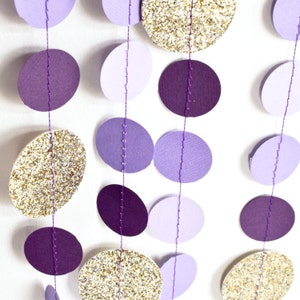 Purple & Gold 10ft Paper Garland, Birthday Party Decor, Wedding Shower Decor, Nursery Decor image 1