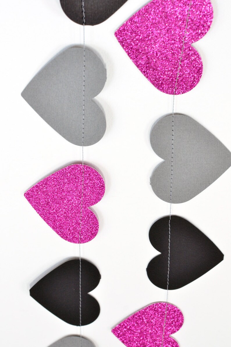 Nursery Decor Wedding Shower Decor Hearts 10ft Paper Garland Glittery Garland Birthday Party Decor