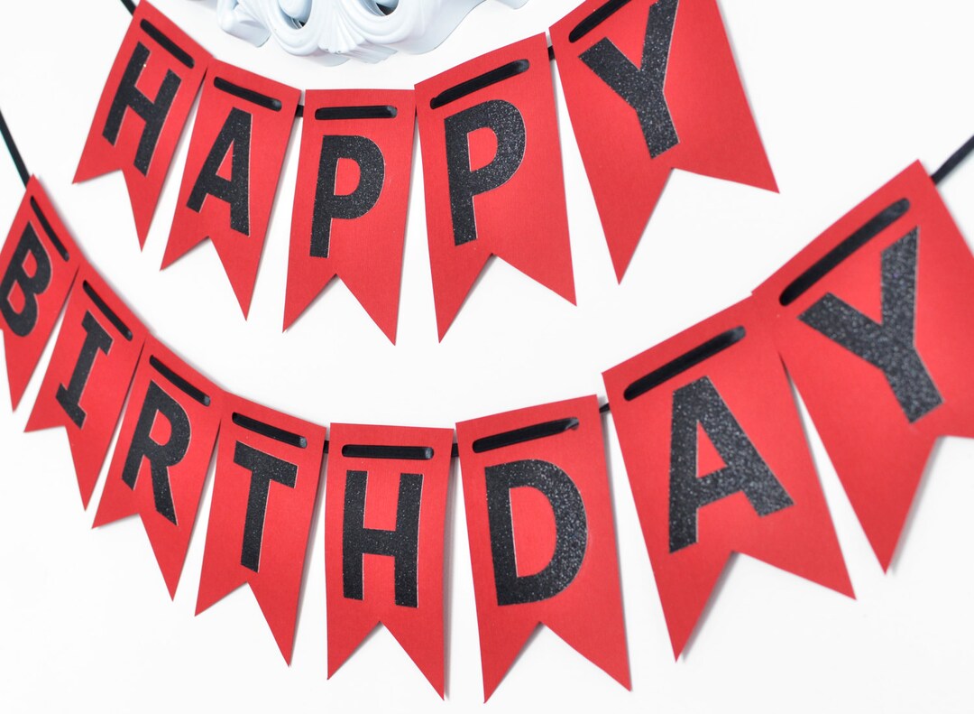 HAPPY BIRTHDAY Banner, Red and Black Birthday Banner, Birthday Party ...