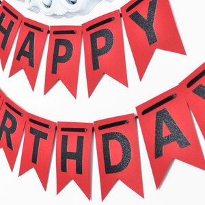 HAPPY BIRTHDAY Banner, Red and Black Birthday Banner, Birthday Party ...