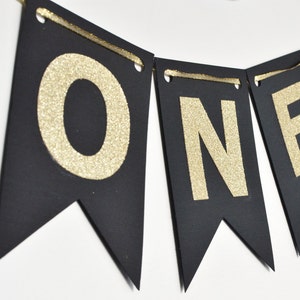 ONE, Black and Gold Year Banner, High Chair Banner, Birthday Banner, Photo Prop, First Birthday