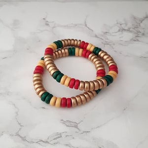 Rasta Bracelet, Rasta Jewelry, Ethiopian Bracelet, African Bracelet, Wooden Bracelet, Wood Bracelet, Mens Bracelet, Gold Rasta Bracelet