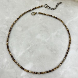 Earth Tone Necklace, Brown Beaded Necklace, Topaz Seed Necklace, Seed Bead Choker, Bronze Bead Choker, Earth Tone Choker, Green Choker