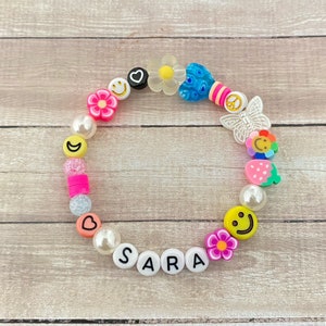 Name Bracelet, Initial Bracelet, Custom Name Bracelet, Name Bead Bracelet, Friendship Bracelet, Smiley Face Bracelet, Happy Face Bracelet