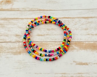 Rainbow Bracelet, Seed Bead Bracelet, Stretch Bracelet, Rainbow Beaded Jewelry, Multicolour Bracelet, Seed Bead Jewelry, Stacked Bracelets