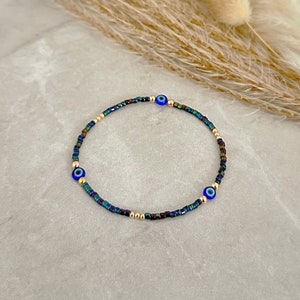 Evil Eye Bracelet, Evil Eye Jewelry, Iridescent Blue Bracelet, Evil Eye Gold Filled Bracelet, Dainty Gold Bracelet, Tiny Bead Bracelet