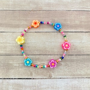 Seed Bead Bracelet, Rainbow Bead Bracelet, Flower Bead Bracelet, Colourful Bracelet, Stretchy Bracelet, Multicolour Bracelet