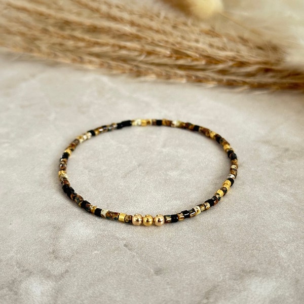 Earth tone bead bracelet, Picasso bead bracelet, brown seed bead bracelet, miyuki seed bracelet, gold filled bracelet, mixed brown bracelet