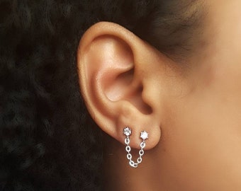 Silver Chain Earrings, Gold Chain Earrings, Diamond Chain Earrings, Zircon Chain Earrings, CZ Chain Earrings, Diamond Chain Studs
