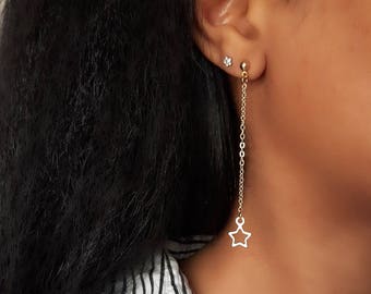 Gold Star Threaders, Gold Star Earrings, Dainty Gold Drop Earrings, Delicate Gold Earrings, Boho Star Threader, Gold Star Jewelry