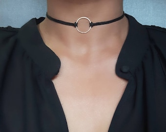 Gold Circle Choker, O Choker, Black Cord Choker, Black and Gold Choker, Boho Circle Choker, Minimal Choker, Gifts for Her, Boho Karma Choker