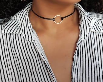 Circle Choker, O Choker, Boho Choker, Black Cord Choker, Silver Circle Choker, Gold Circle Choker, O Ring Choker