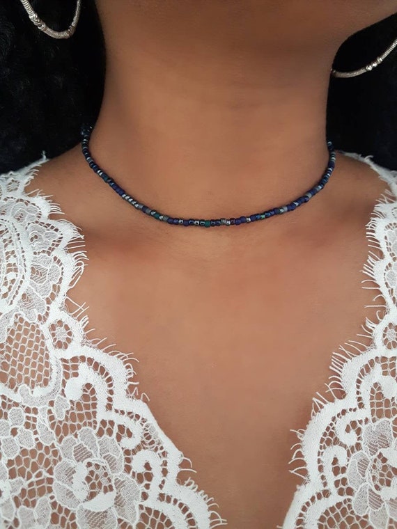 Blue Seed Bead Choker Beaded Choker Seed Bead Choker Seed Bead