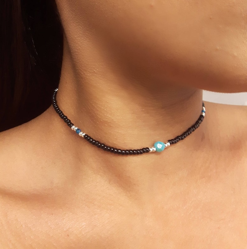 Seed Bead Choker Black Beaded Choker Dainty Bead Choker - Etsy