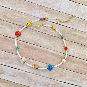 Biały Koralikowy Choker, Tęczowy Koralikowy Choker, Elastyczny Koralikowy Choker, Koralikowy Choker, Koralikowy Choker Miyuki, Elastyczny Choker, Koralikowy Choker Boho