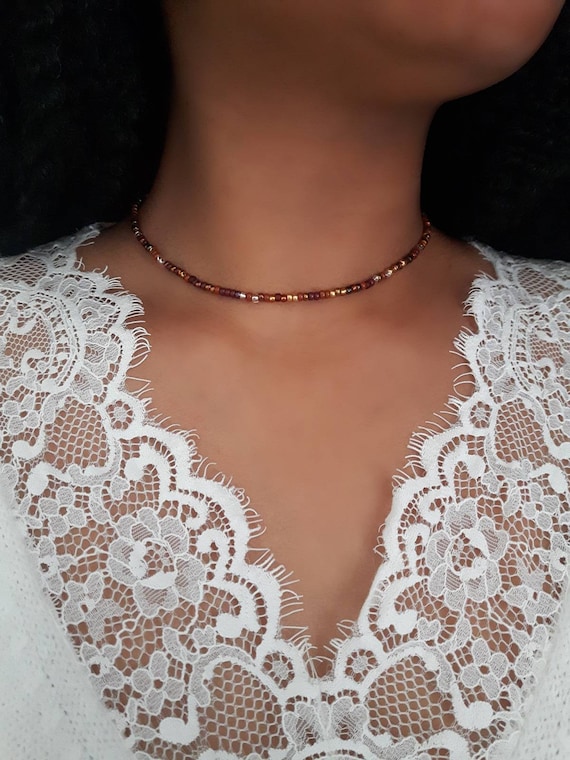Brown Beaded Choker Gold Beaded Choker Gold Seed Choker Bronze Bead Choker Bronze Bead Necklace Topaz Bead Choker Etsy Canada