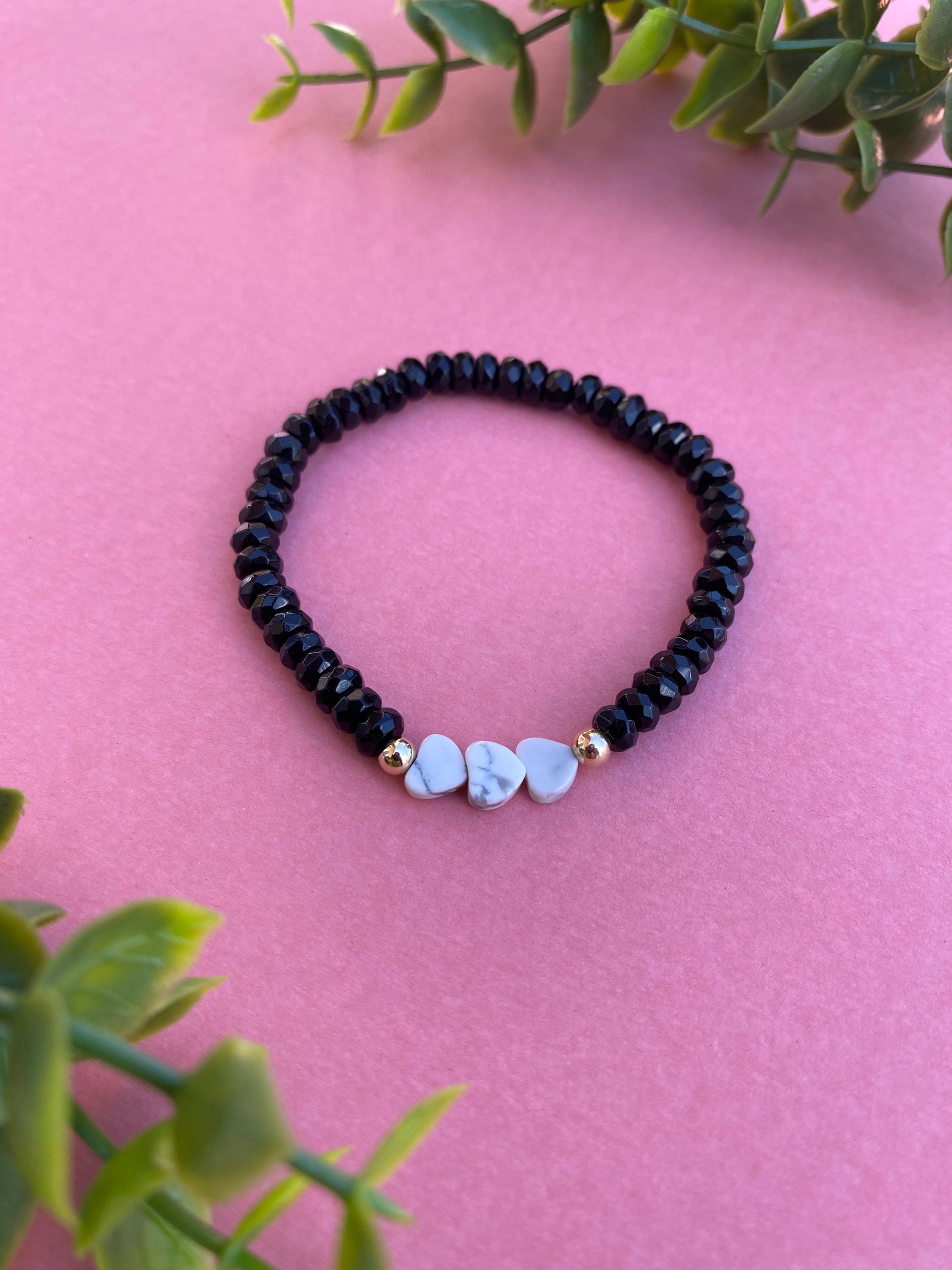 Onxy Gemstone Bracelet, Gold Filled Bracelet, Gold Bead Bracelet, Howlite Stone Bracelet, Gemstone Bracelet, Howlite Jewelry, Onyx Jewelry