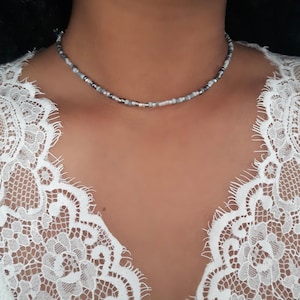 Grey Beaded choker, Seed Bead Choker, Stretch Bead Choker, Stretchy Necklace, Bead Necklace, Black Beaded Choker, White Bead Choker