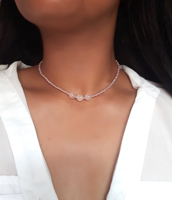 Rose Quartz Choker Rose Quartz Necklace Stone Choker Pink Stone