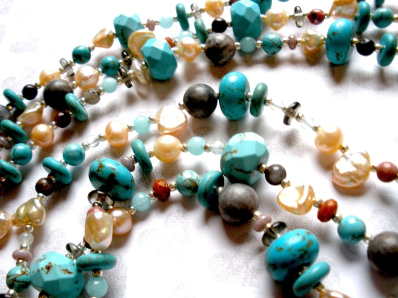MULTISTRAND PEARL NECKLACE with Stunning 14 K Gold Filled Circular ClaspHandcrafted Long Three Strand Bohemian Handmade =