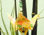 Yellow ORIGAMI CRANE SUNCATCHER Crystal Swarovski / Prism Peace Symbol / Window Decoration or Vehicle Visor =