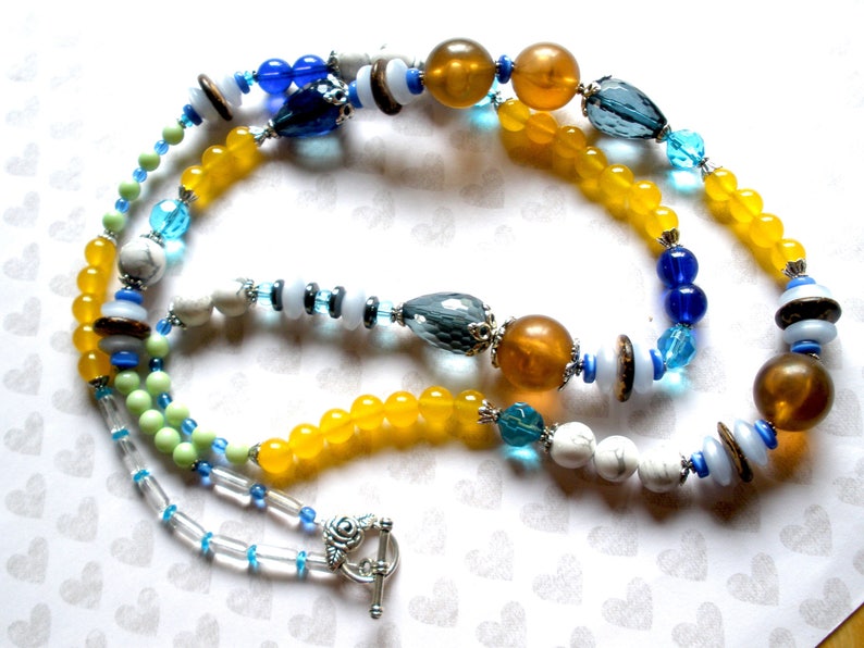 39 Inch LONG DOUBLE WRAP Bohemian Necklace HandcraftedColorful Bold Beaded Necklace =