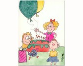 FUNNY Girl BIRTHDAY CARD / Happy Handcrafted Blank Greeting Card / 11 Tiffany ==