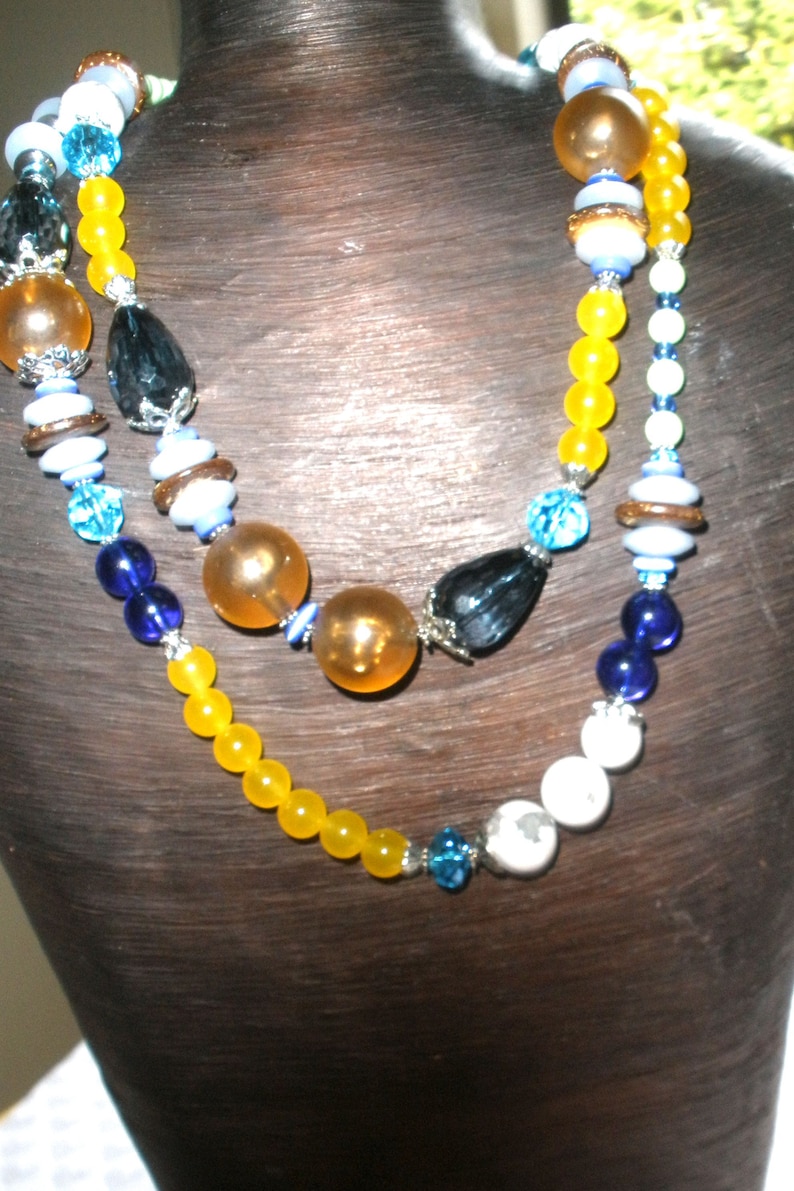 39 Inch LONG DOUBLE WRAP Bohemian Necklace HandcraftedColorful Bold Beaded Necklace =