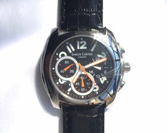 Vintage Simon Carter leather chronograph watch