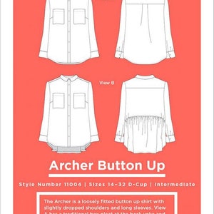 The Archer Button Up Shirt Pattern sizes 14-32 Grainline Studio Paper Pattern Button Down Shirt Pattern Sewing Pattern image 1